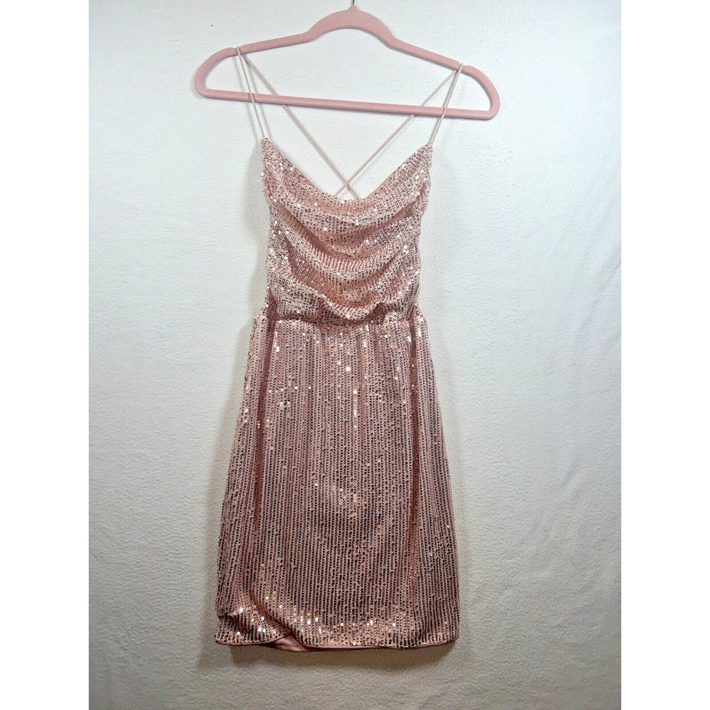 Sequined Pale Pink size Small Spaghetti Strap Crisscross Back Mini Dress NWOT - Picture 5 of 8